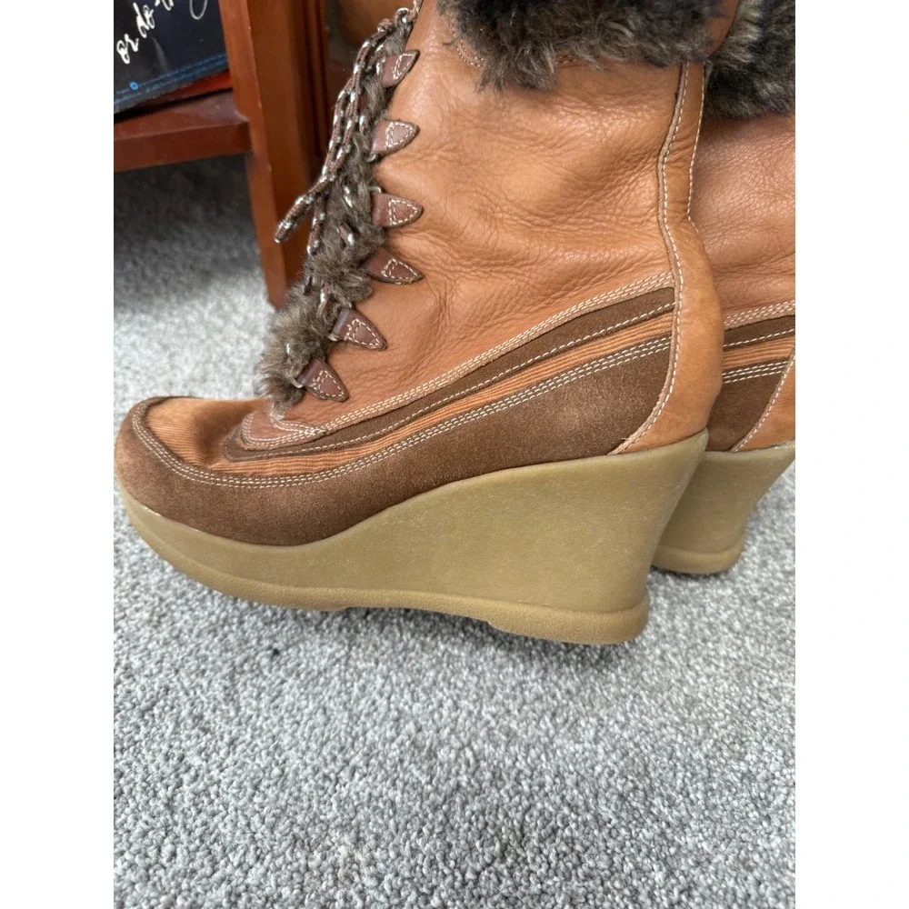 Report Y2k Chunky Boots Women's 8.5 90s Brown Corduroy Wedge Faux Fur‎ VTG